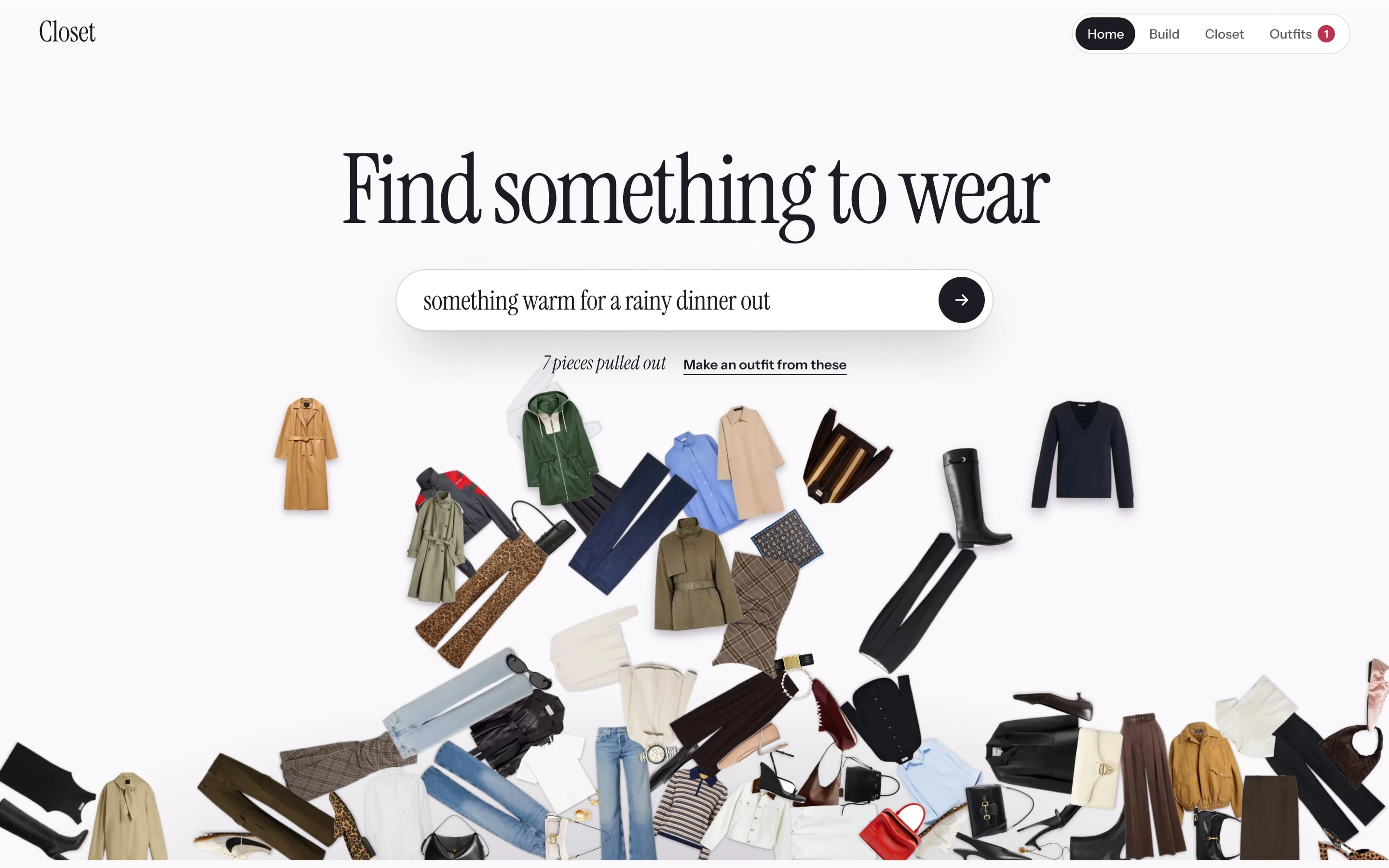 Find something to wear: a search pulling pieces from the closet