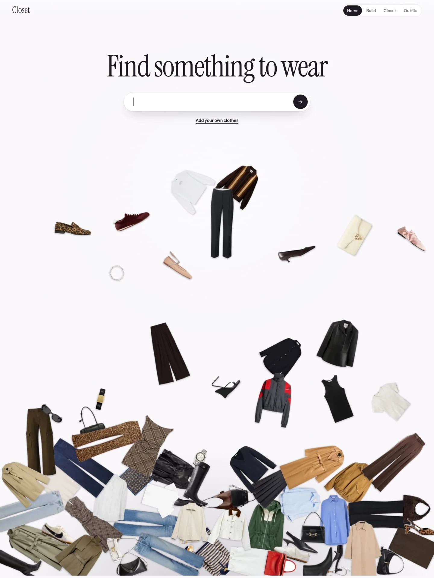 The top of the Closet home page