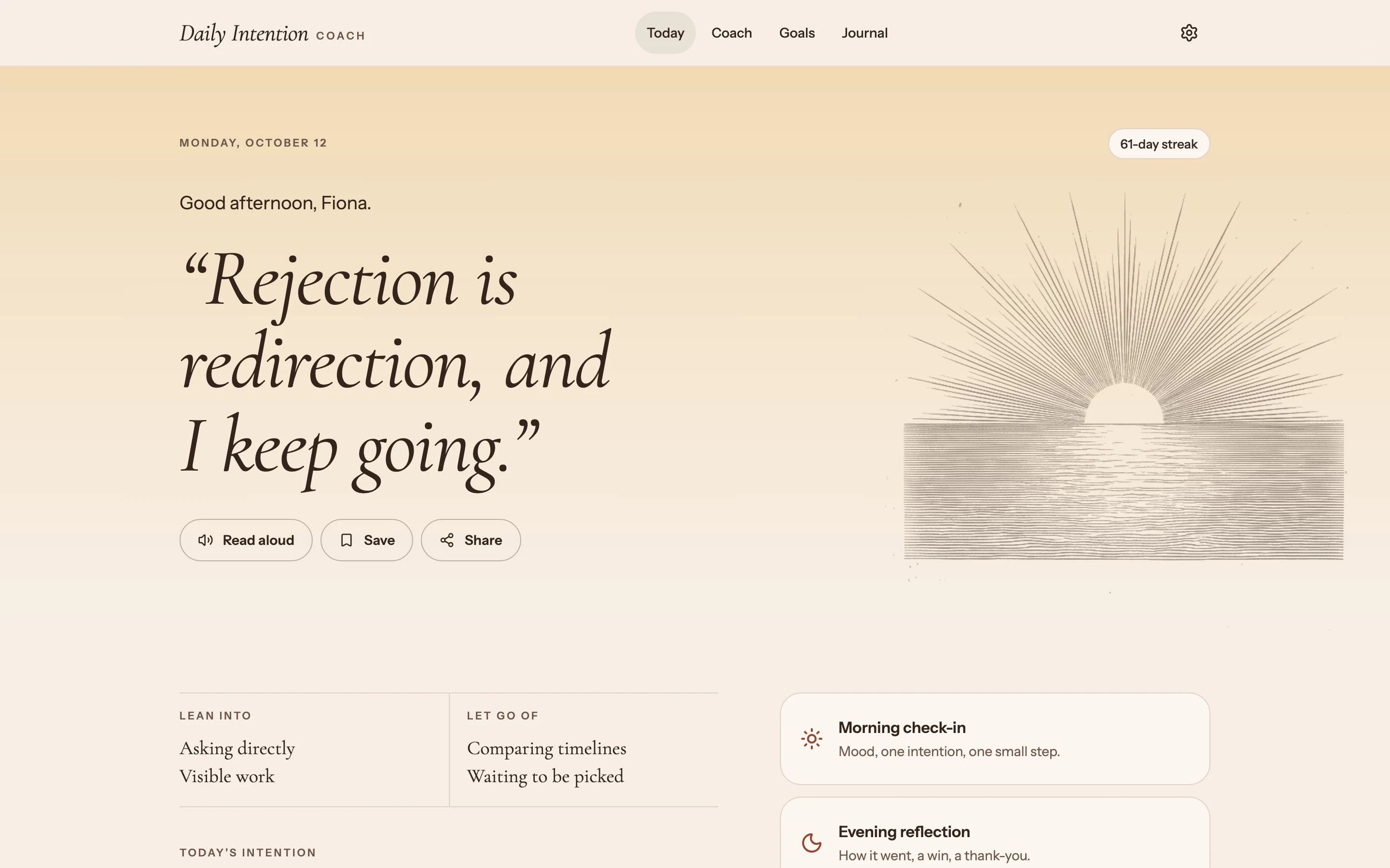 Today: Rejection is redirection, and I keep going, with a 61-day streak