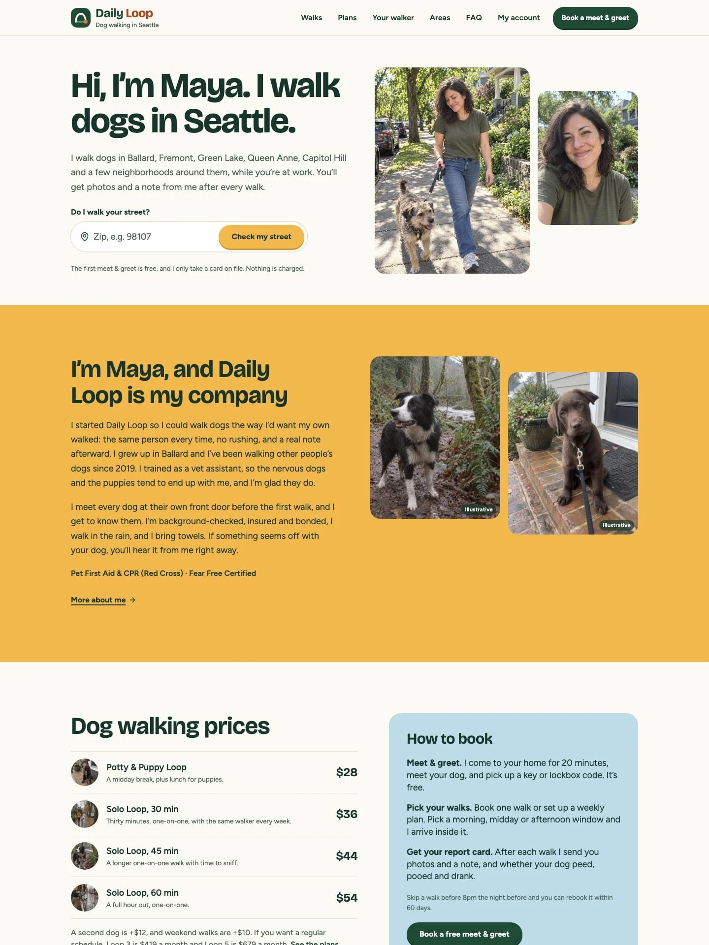 The top of the Daily Loop Dog Walking home page