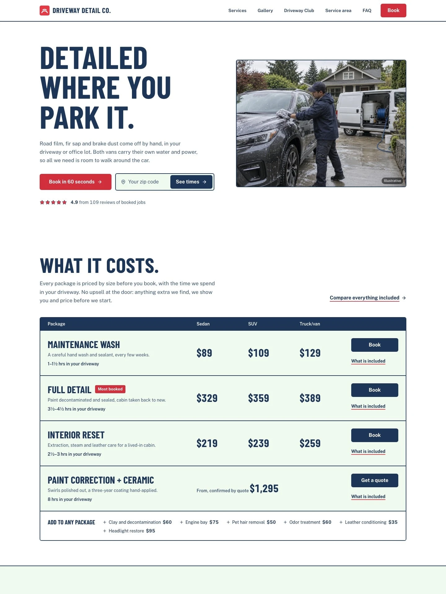 The top of the Driveway Detail Co. home page