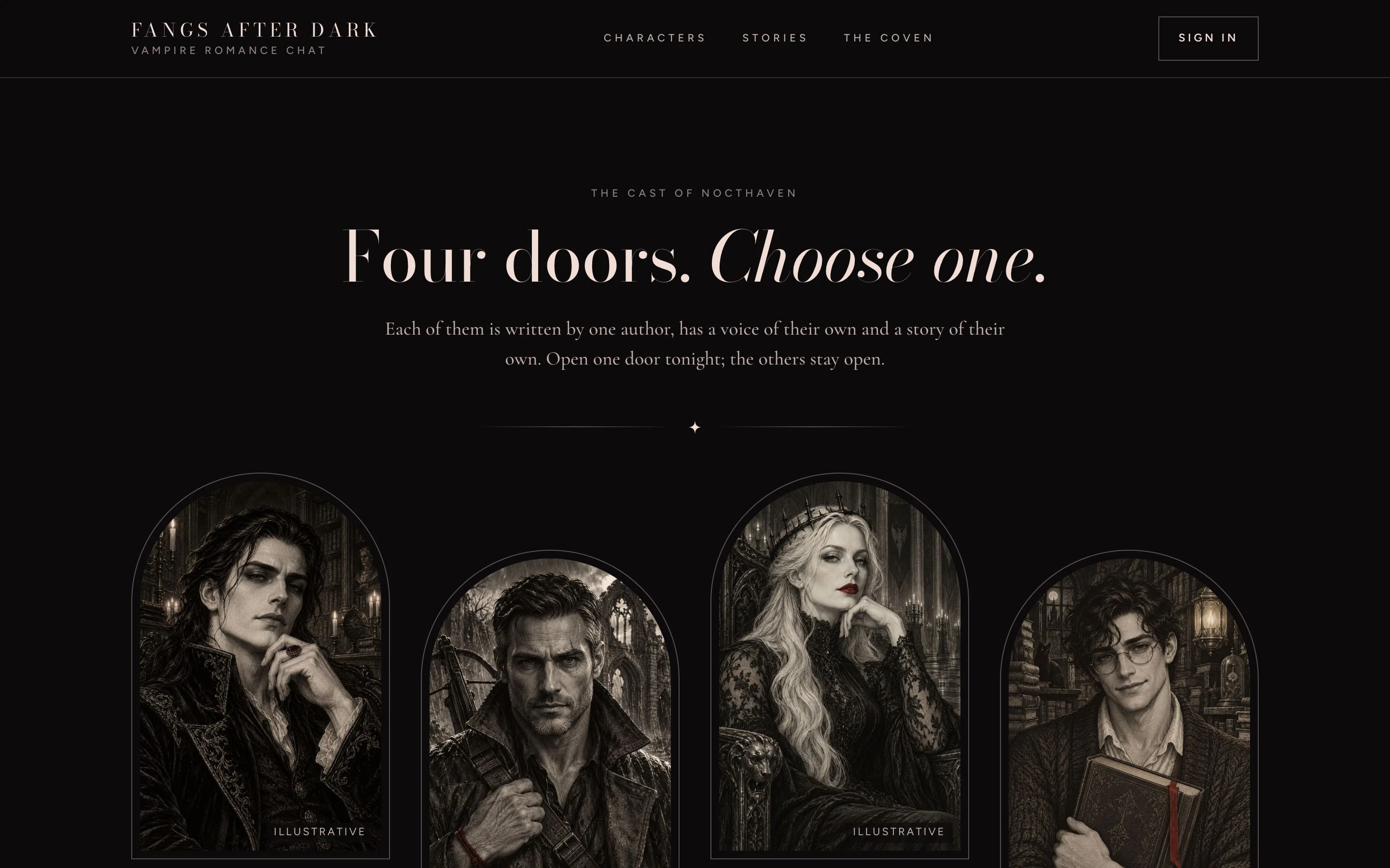 Four doors. Choose one: four character portraits