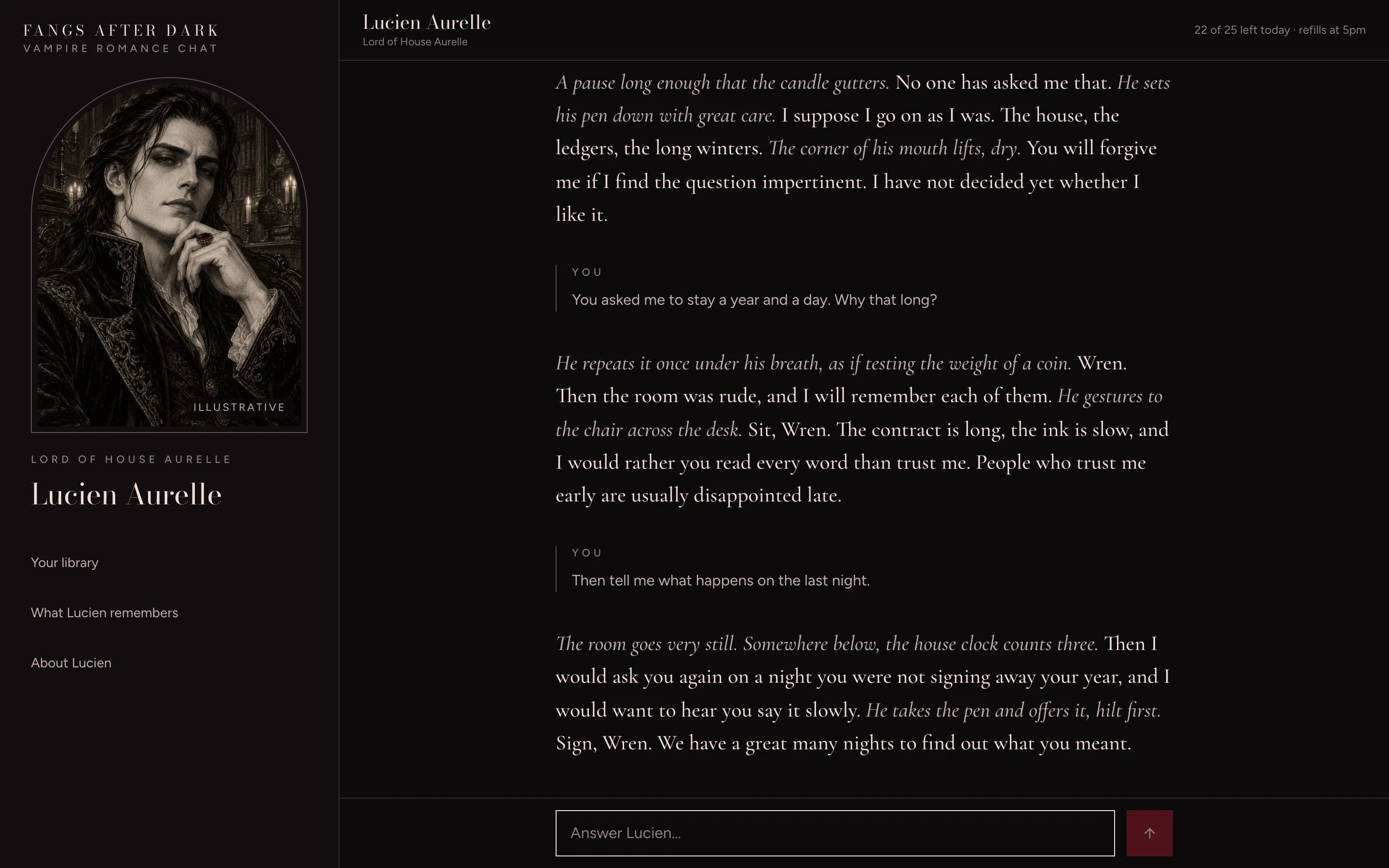 A night with Lucien: his replies and the reader's messages