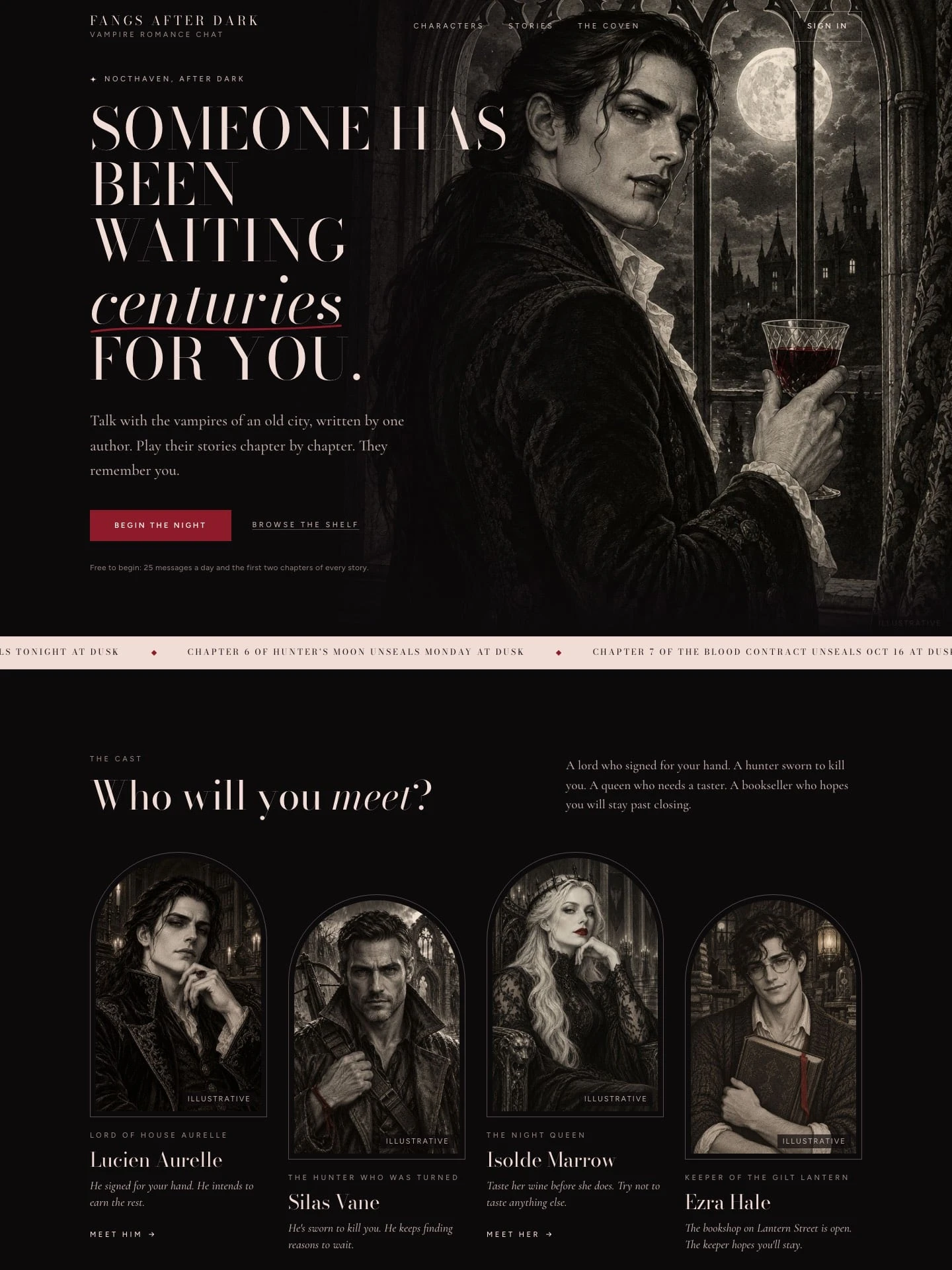 The top of the Fangs After Dark home page