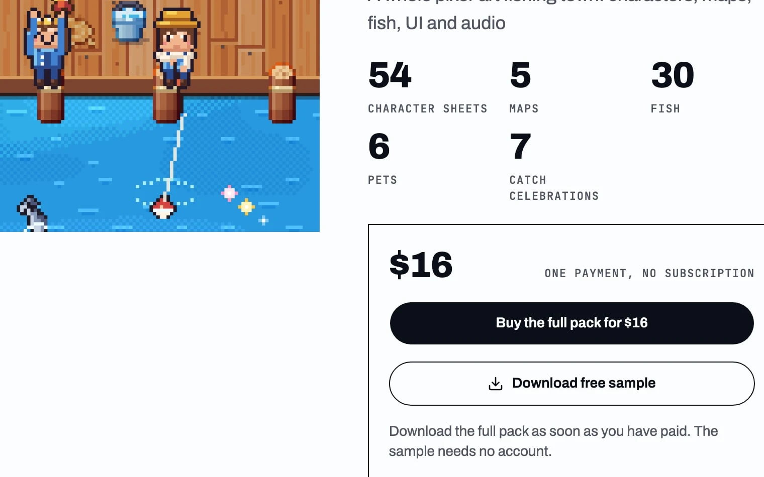 The pack page: $16, Buy the full pack and Download free sample