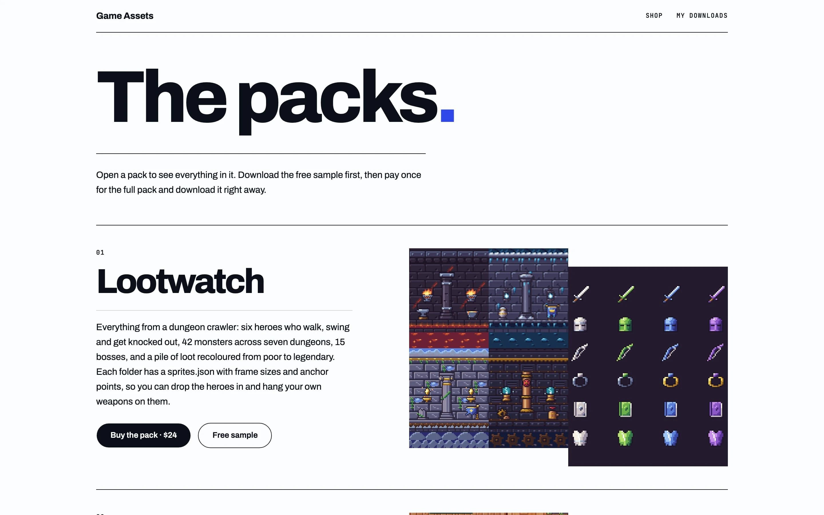 The shop: The packs, starting with Lootwatch and its sprite sheets