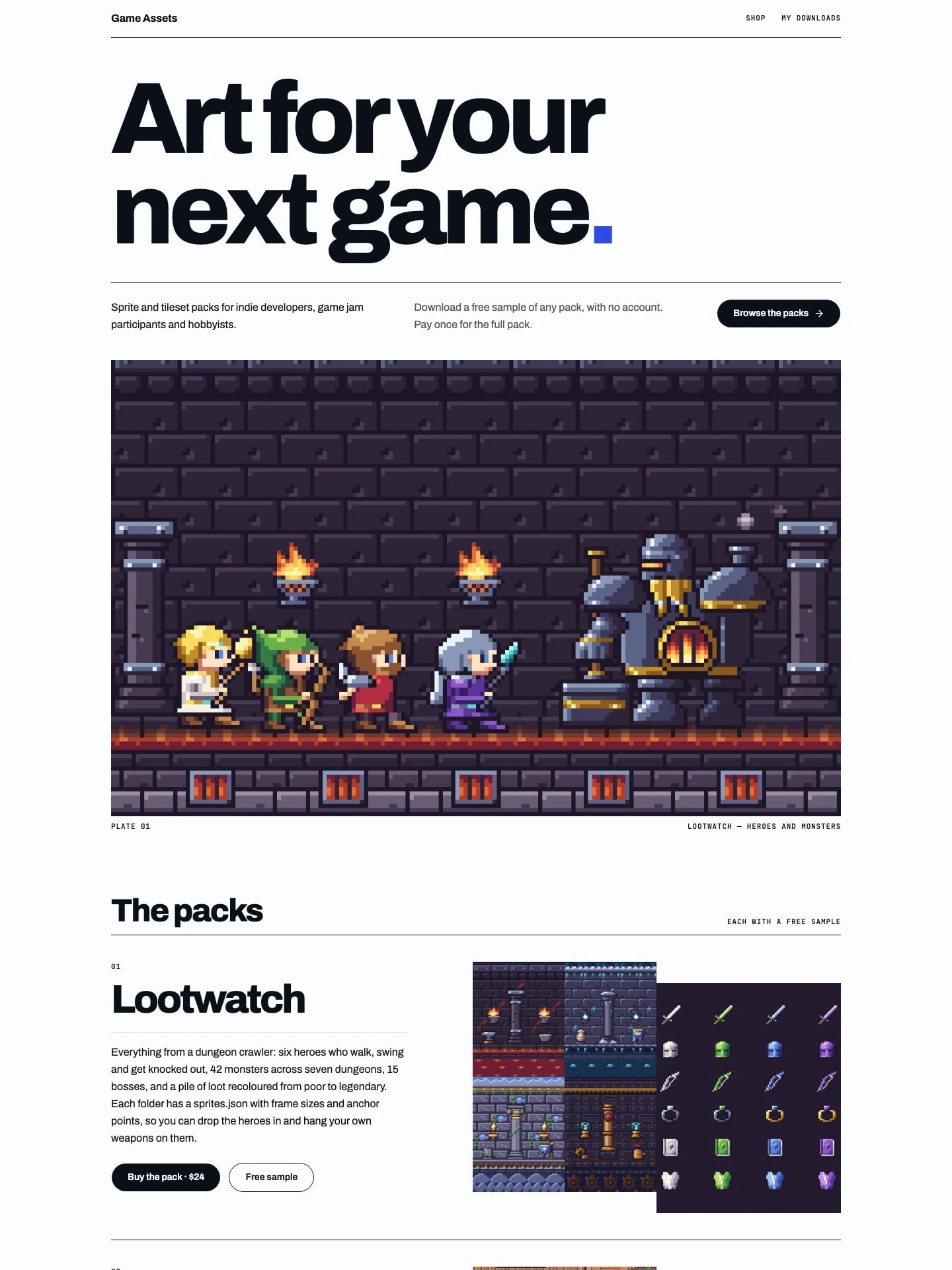 The top of the Game Assets home page
