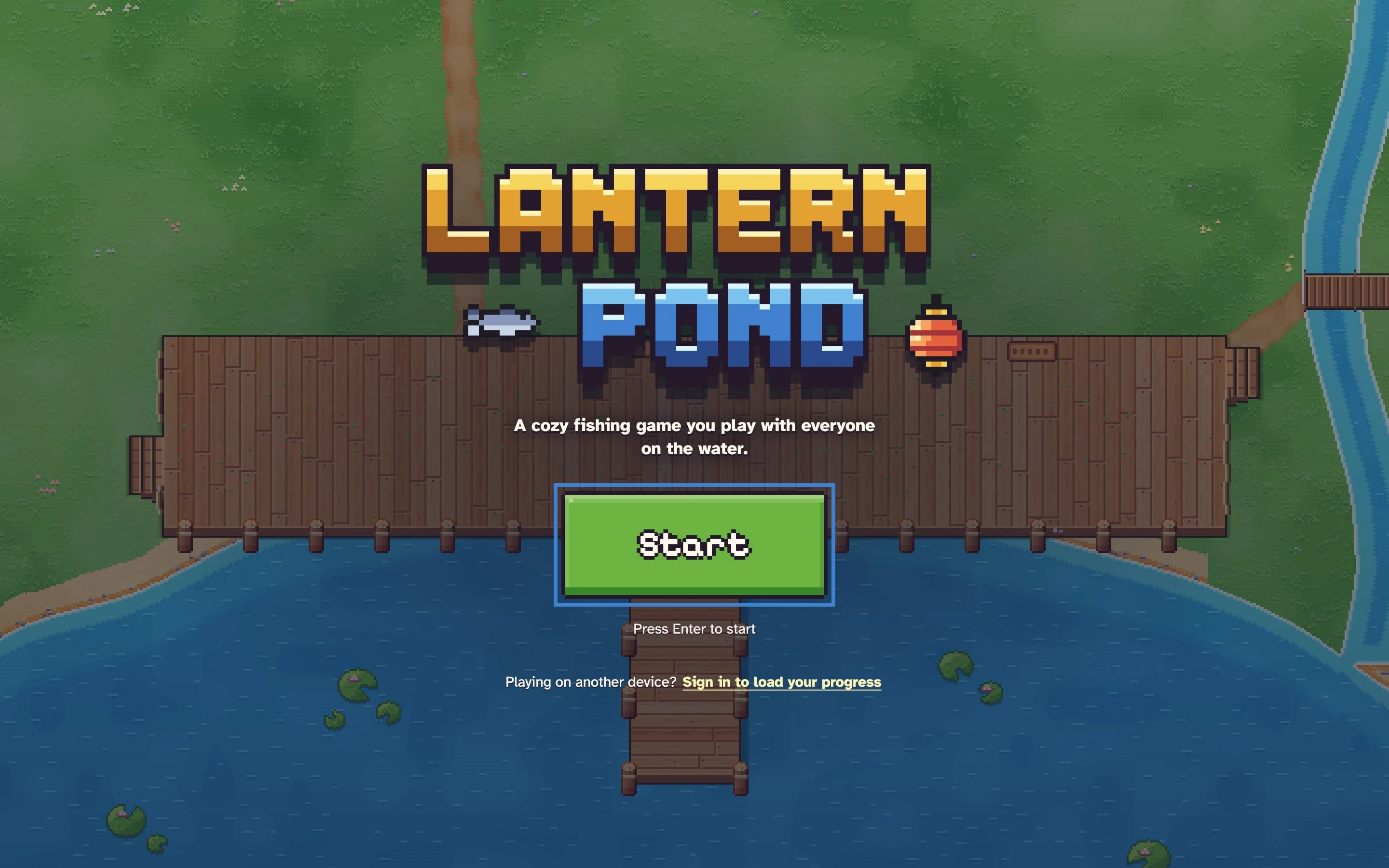 The title screen: Lantern Pond with a Start button