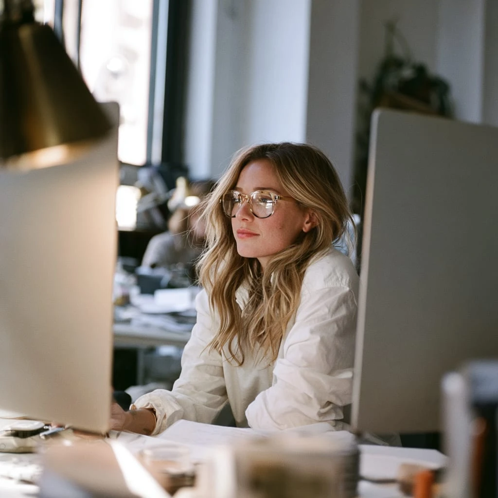 A woman working at her computer