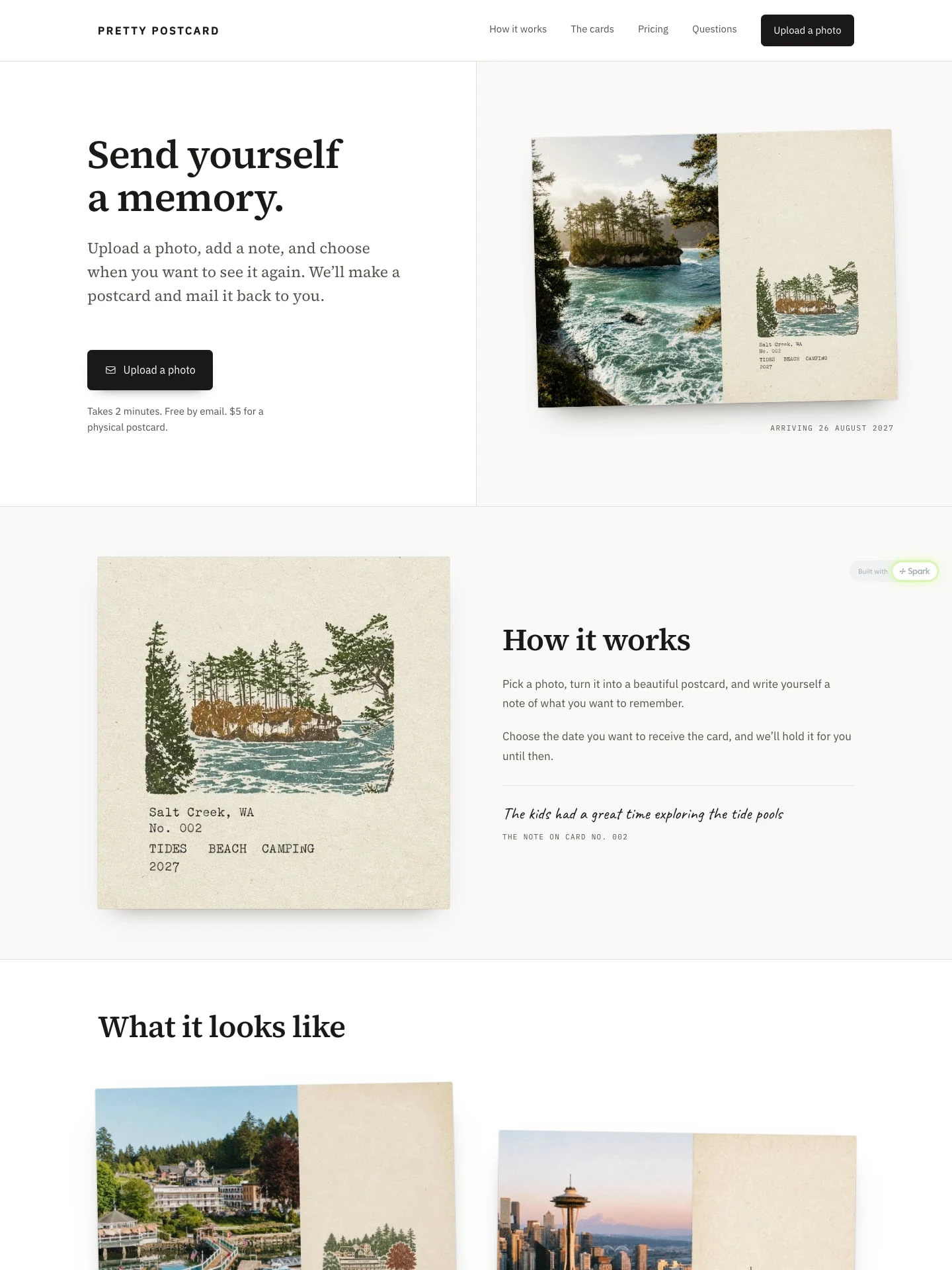 The top of the PrettyPostcard home page