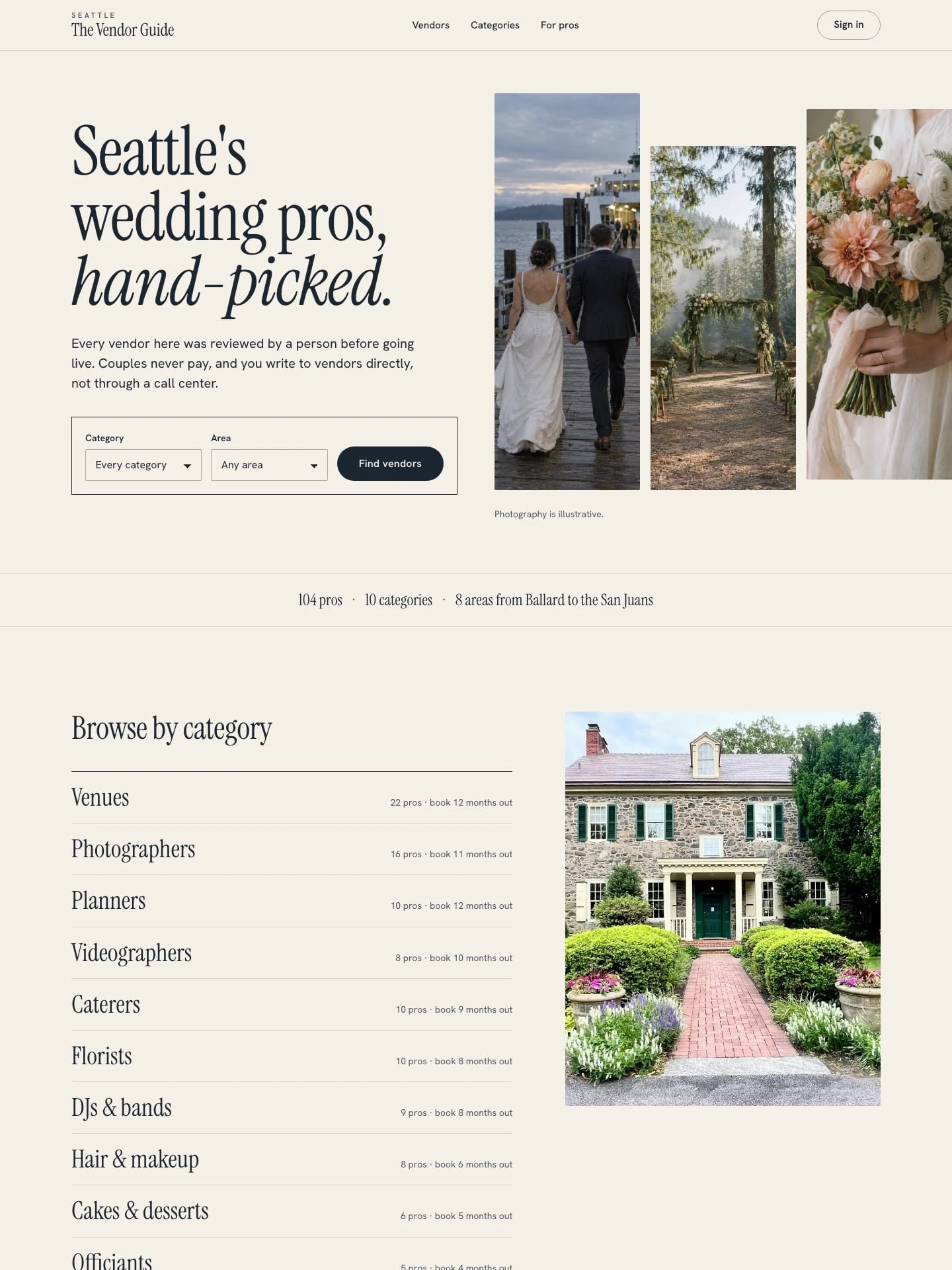 The top of the Seattle Wedding Vendor Guide home page